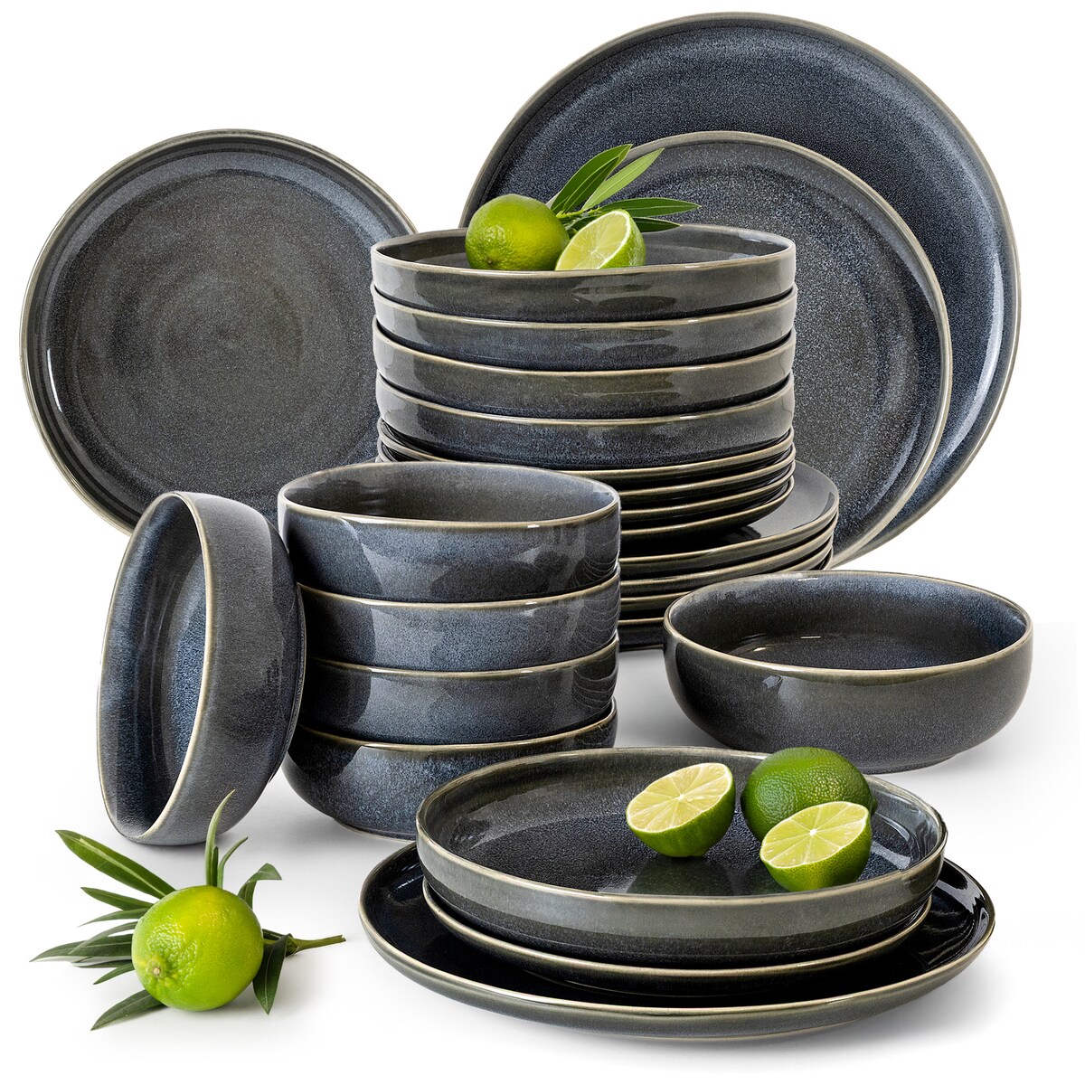 EDA Zestaw obiadowy 6 os. (24 el.), niebieski/szary/beżowy