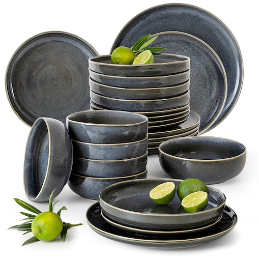 EDA Zestaw obiadowy 6 os. (24 el.), niebieski/szary/beżowy