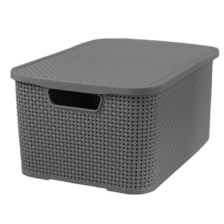 Koszyk Pojemnik Rattanowy Z Pokrywą Na Drobiazgi Kosmetyki Łazienkowy 19L Antracyt