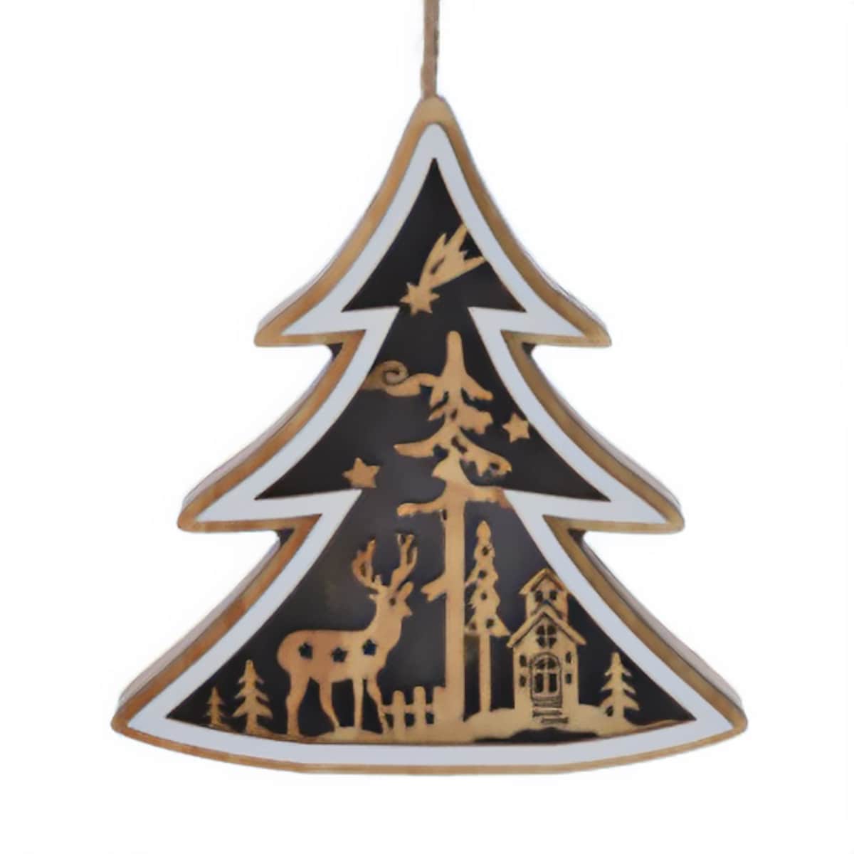 Drewniana dekoracja świąteczna do zawieszenia, 12 cm, LED, na baterie, kolor beżowy