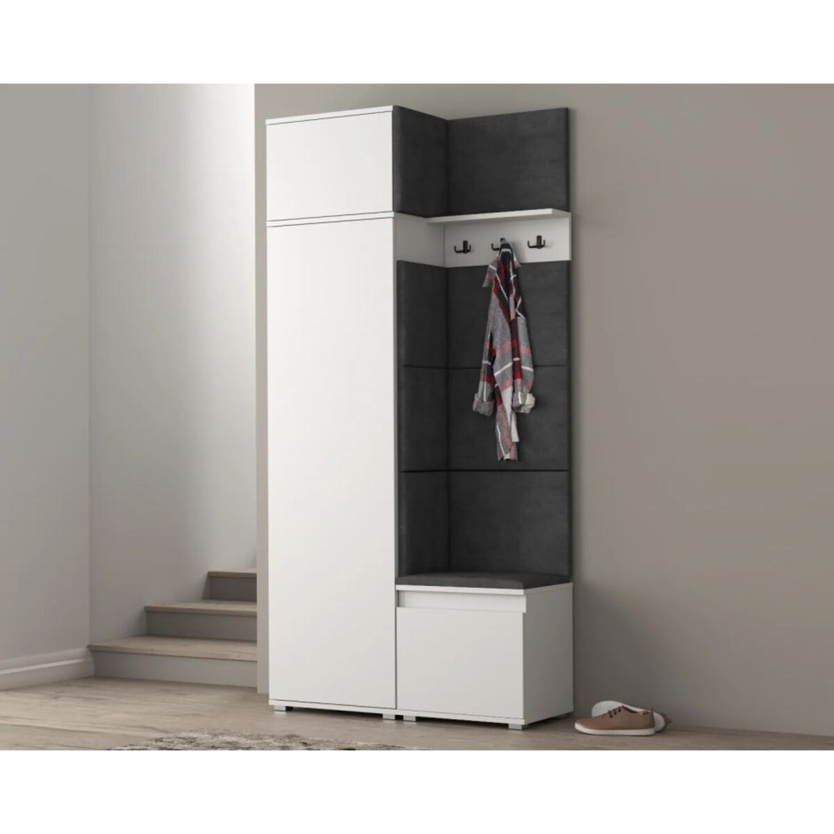 Garderoba z nadstawką i siedziskiem SINGAPUR 104 biała/szara