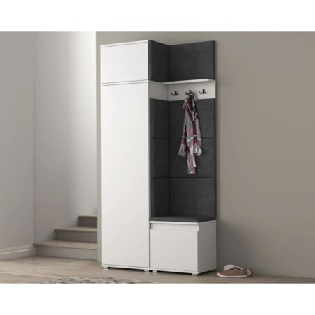 Garderoba z nadstawką i siedziskiem SINGAPUR 104 biała/szara