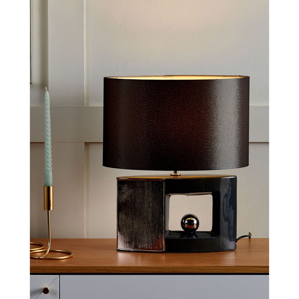 Lampka nocna porcelanowa szara DUERO