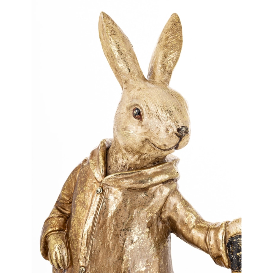 Dekoracja - królik z parasolem 32,5x19x11 cm MALJUNA w złotym płaszczu