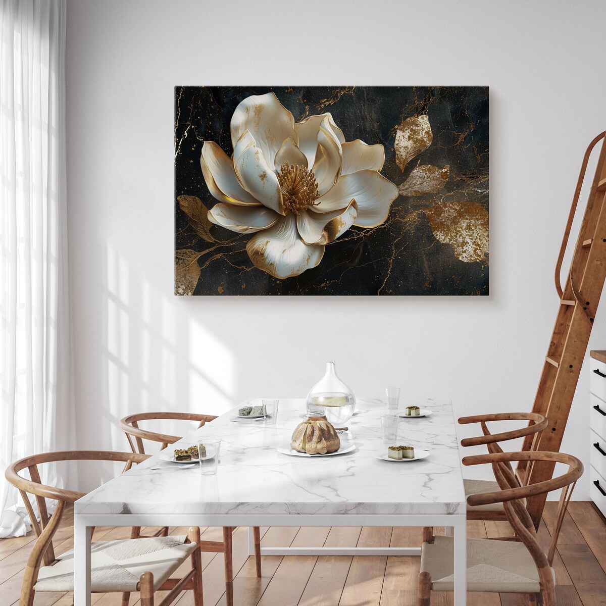 OBRAZ CANVAS DO SALONU SYPIALNI BIAŁY KWIAT MARMUR ABSTRAKCJA 120x80cm