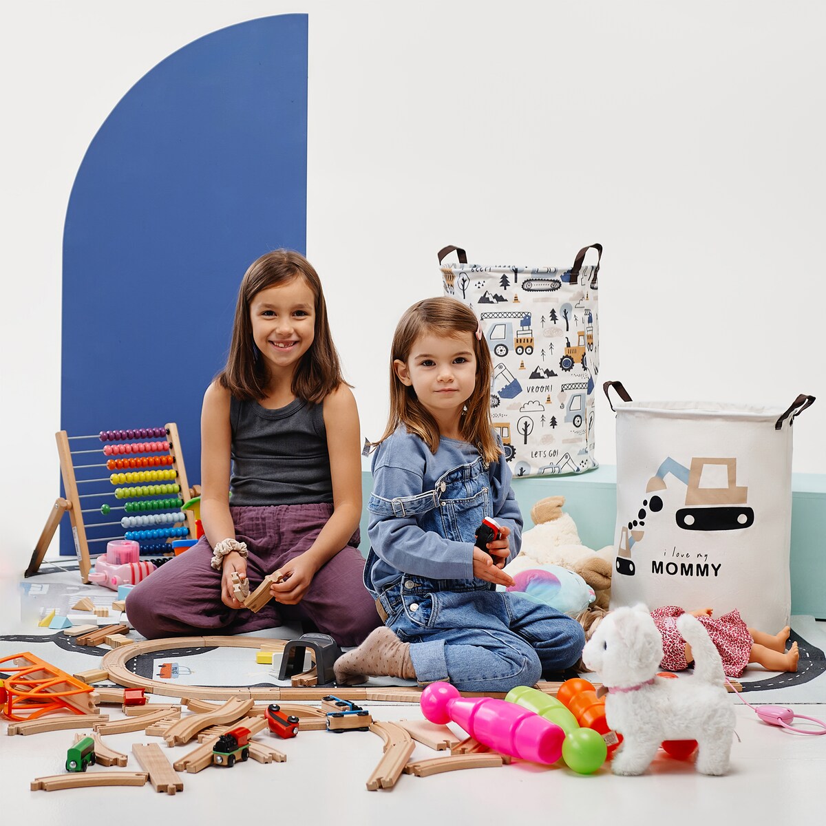 bawełniany kosz na zabawki sipo, zamykany na ściągacz, autka, xl