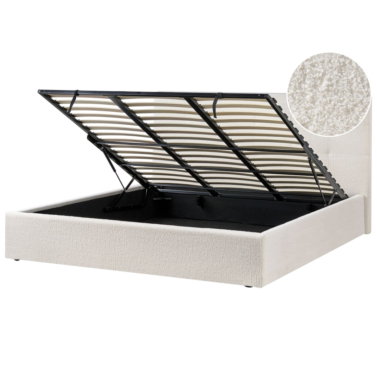 Łóżko z pojemnikiem Boucle LORIENT 180 x 200 cm Złamana biel