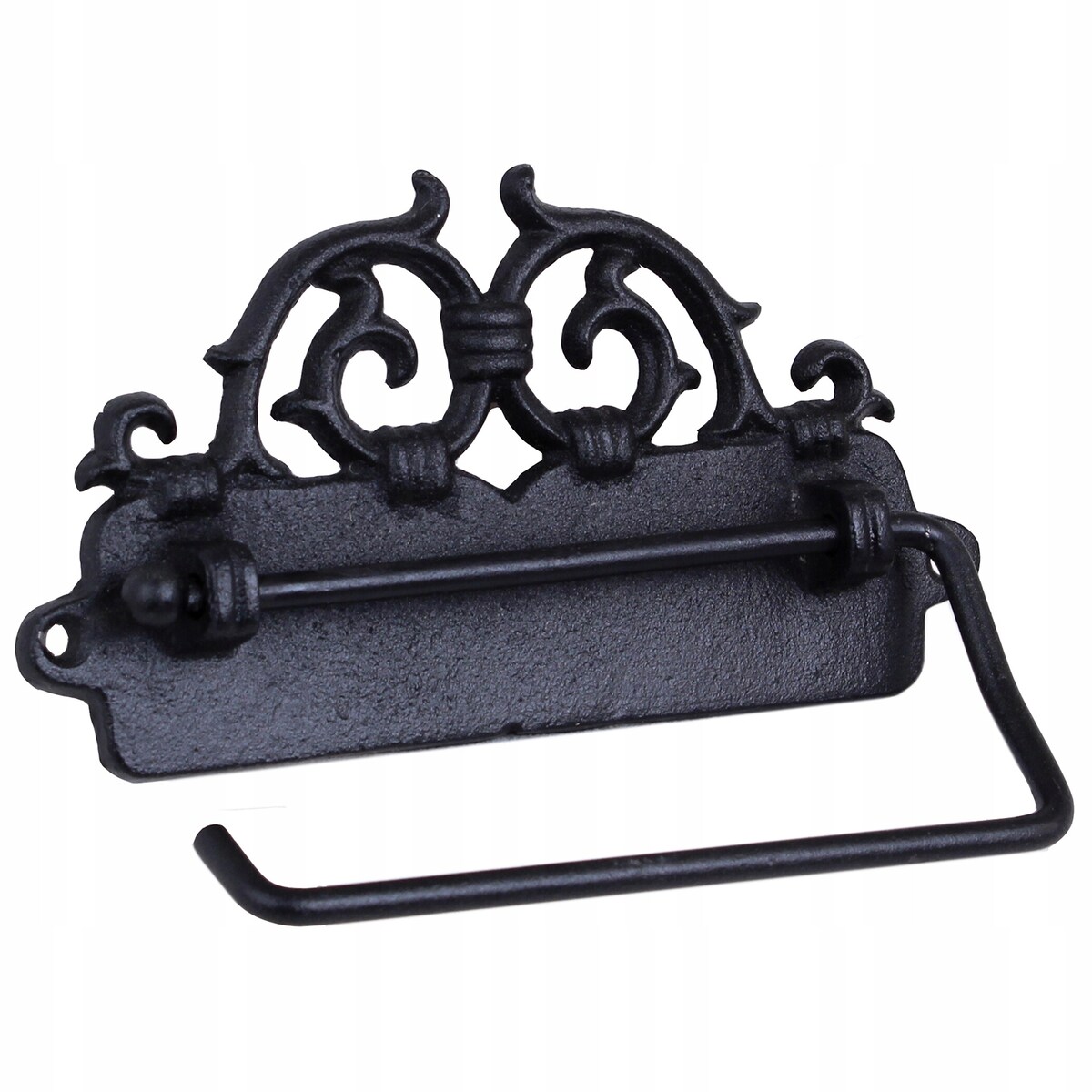 CZARNY UCHWYT NA PAPIER TOALETOWY ŻELIWNY ŚCIENNY WISZĄCY SOLIDNY STOJAK