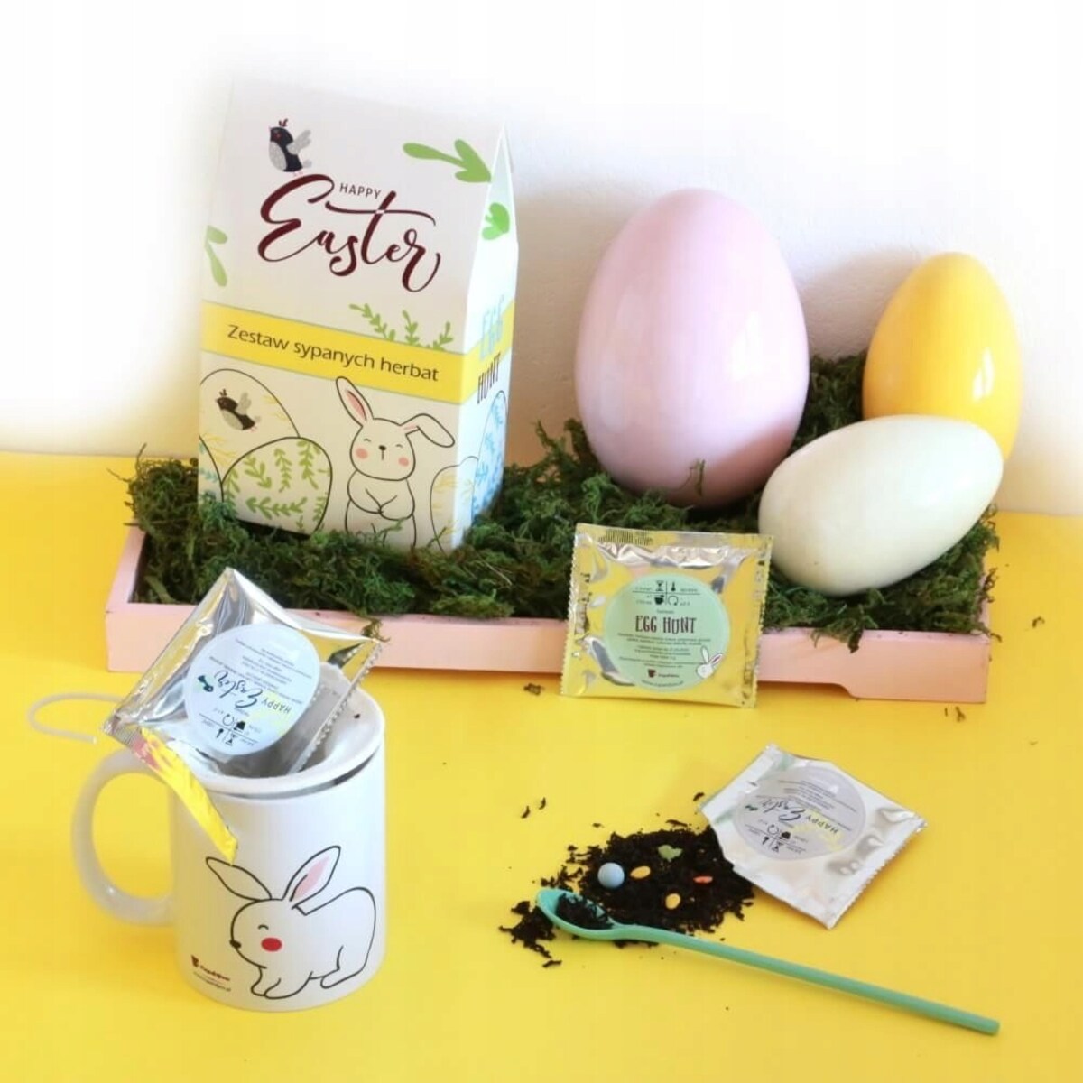 Zestaw herbat sypanych liściastych HAPPY EASTER 10 różnych smaków - prezent upominek paczka box na Wielkanoc Zajączka dla kobiety faceta