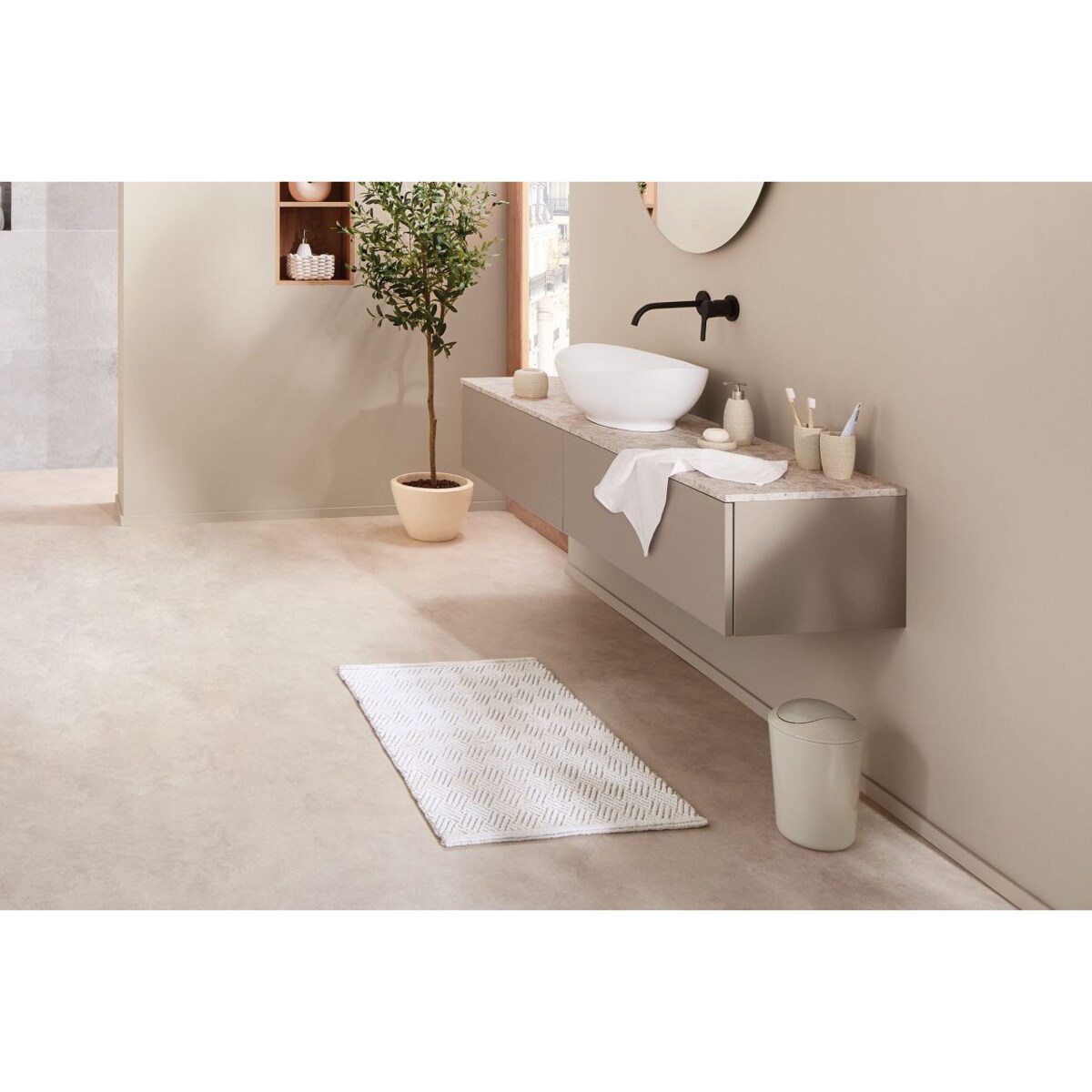 Kleine Wolke Switch Dwustronny dywanik łazienkowy ręcznie tkany 60x90 cm Macadamia beż i biały