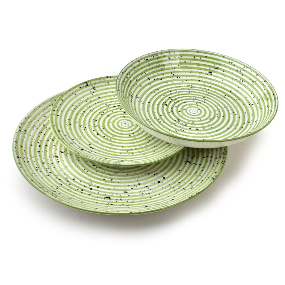 STRIPES GREEN Komplet obiadowy 18cz.27/19/20cm miska 550ml