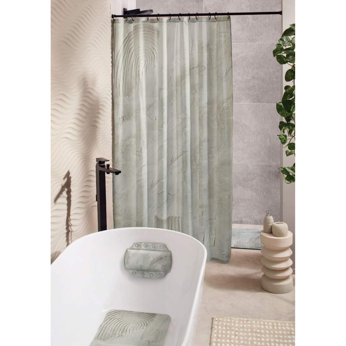 Kleine Wolke Art Tekstylna zasłona prysznicowa 180x200 cm motyw masa tynk Eco Care