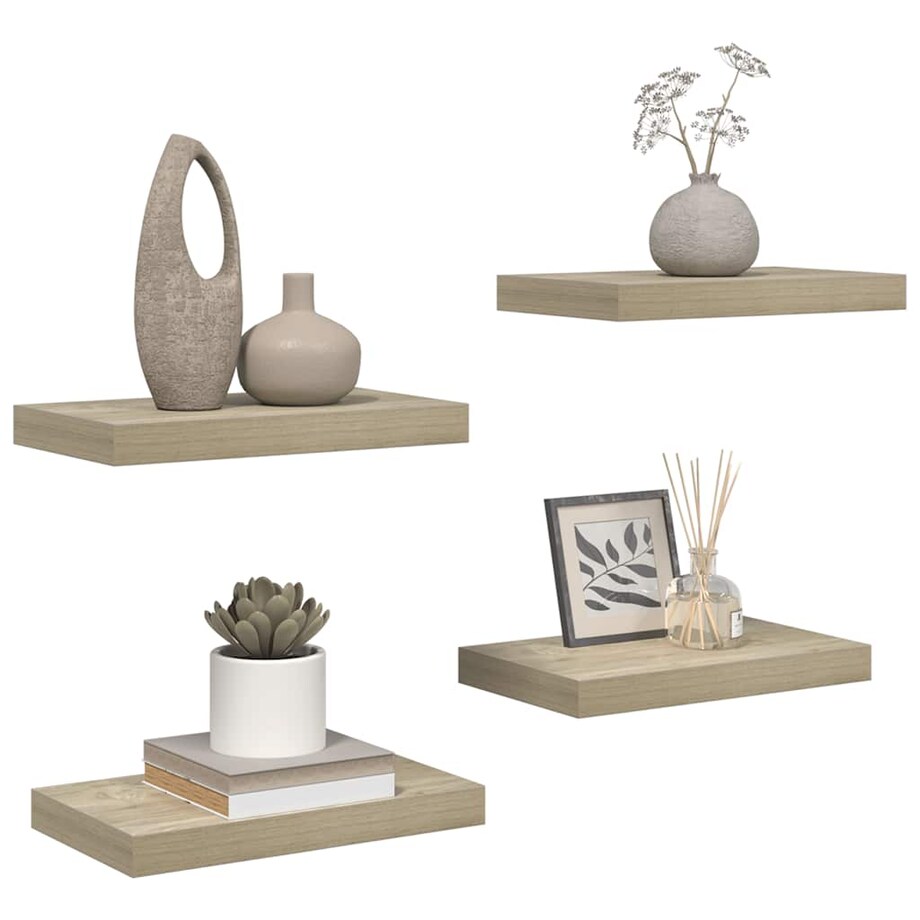 vidaXL Półki ścienne, 4 szt., kolor dębowy, 40x23x3,8 cm, MDF