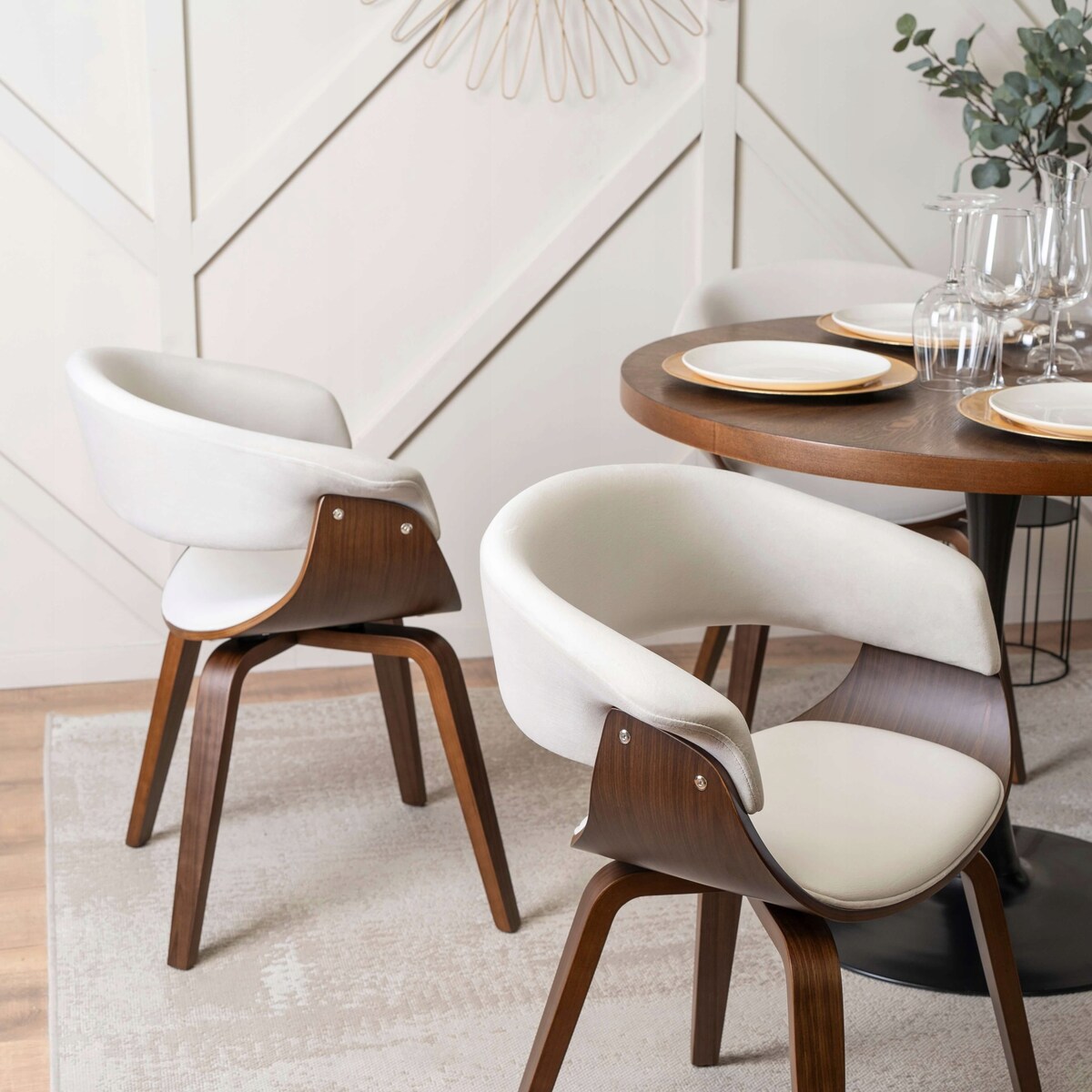 Krzesło Tapicerowane Drewniane Welurowe Kuchenne Do Salonu Beż Orzech GARY