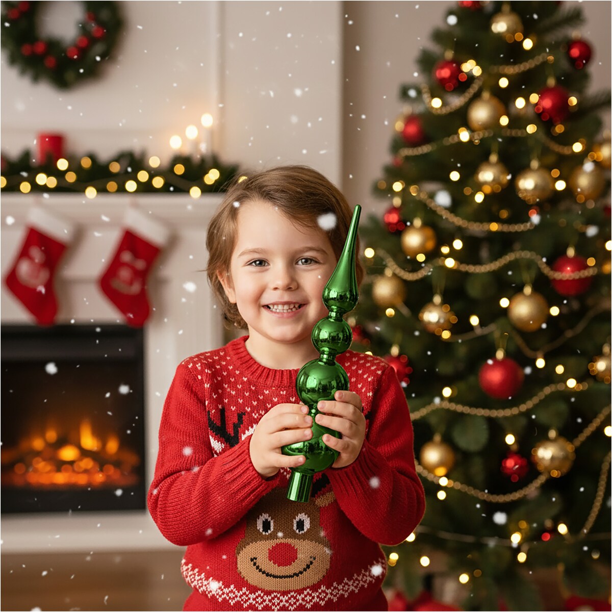 Czubek Na Choinkę Szpic Dekoracja Świąteczna Ozdobna Szklana 28 Cm Zielona