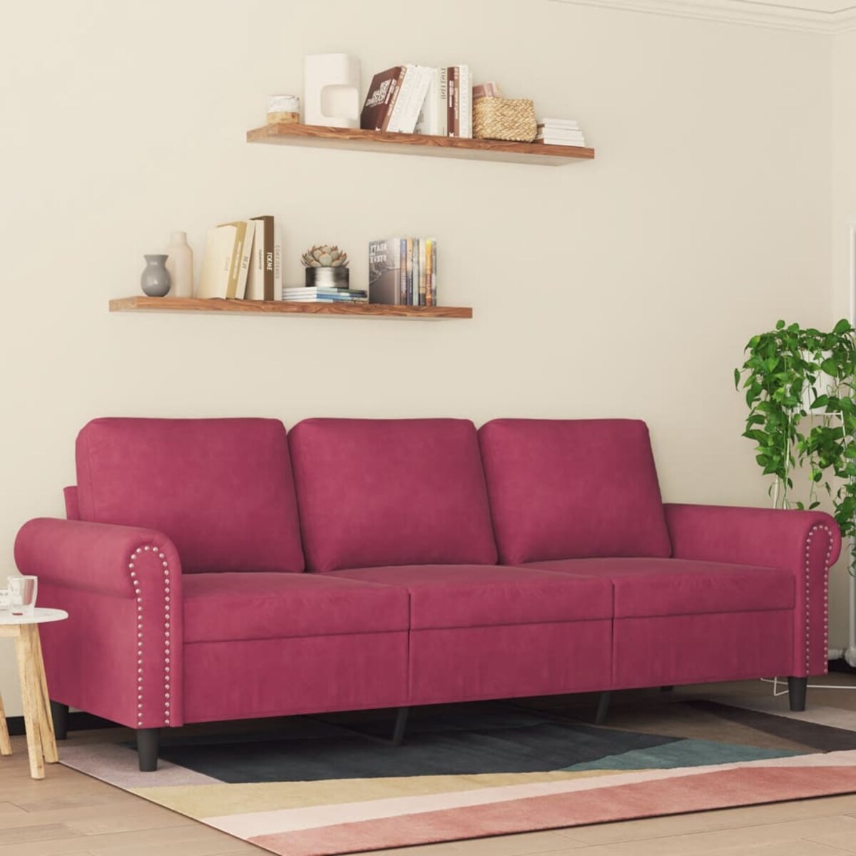 vidaXL Sofa 3-osobowa, winna czerwień, 180 cm, obita aksamitem