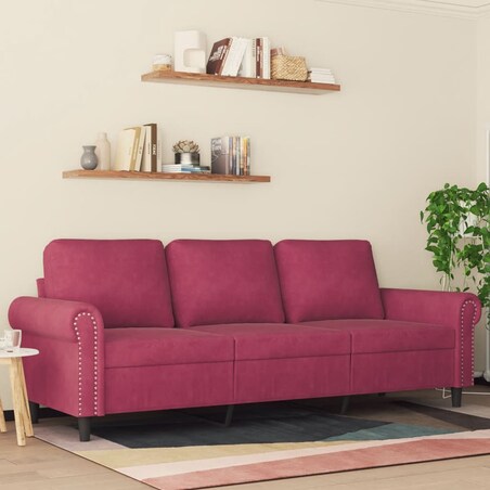 vidaXL Sofa 3-osobowa, winna czerwień, 180 cm, obita aksamitem