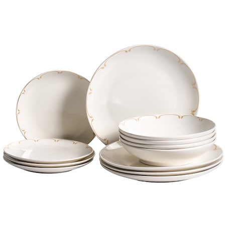 Zastawa stołowa 12-częściowa CHAROLI Porcelana Biały/ złoty