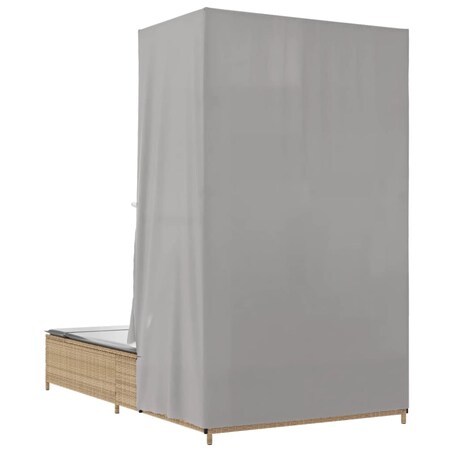 vidaXL Podwójna leżanka z daszkiem i zasłonami, beżowy polirattan