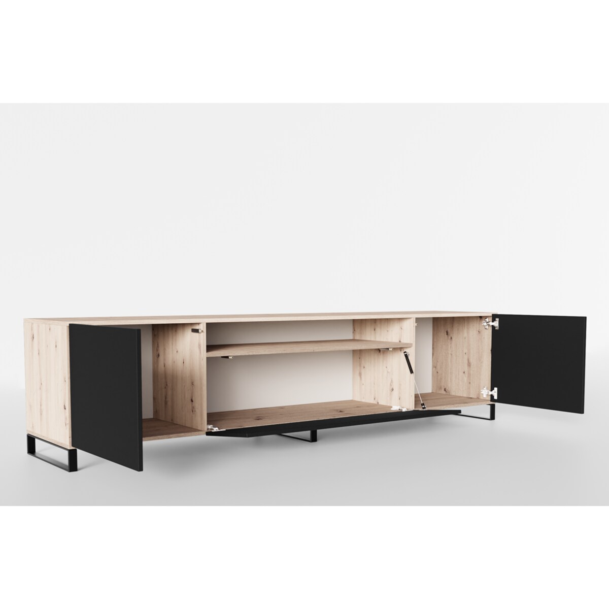 Szafka RTV LION 200 cm na metalowych nogach, do salonu -czarna+artisan