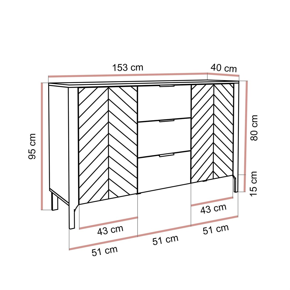 Dwudrzwiowa komoda z szufladami LUMI, czarna