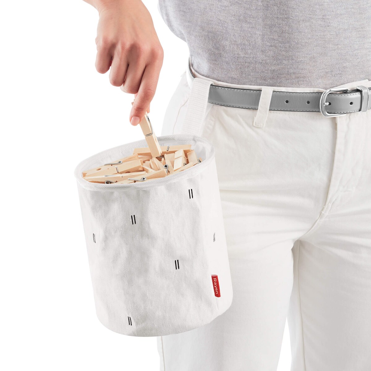 Koszyk na klamerki do prania Rayen - 15 cm, Biały