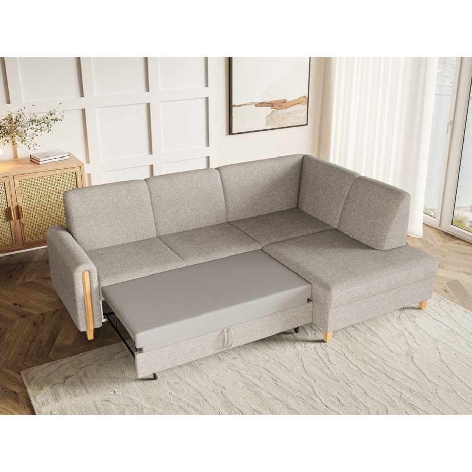 Rozkładany narożnik FLORA w tkannie bubble prawostronny- beżowy