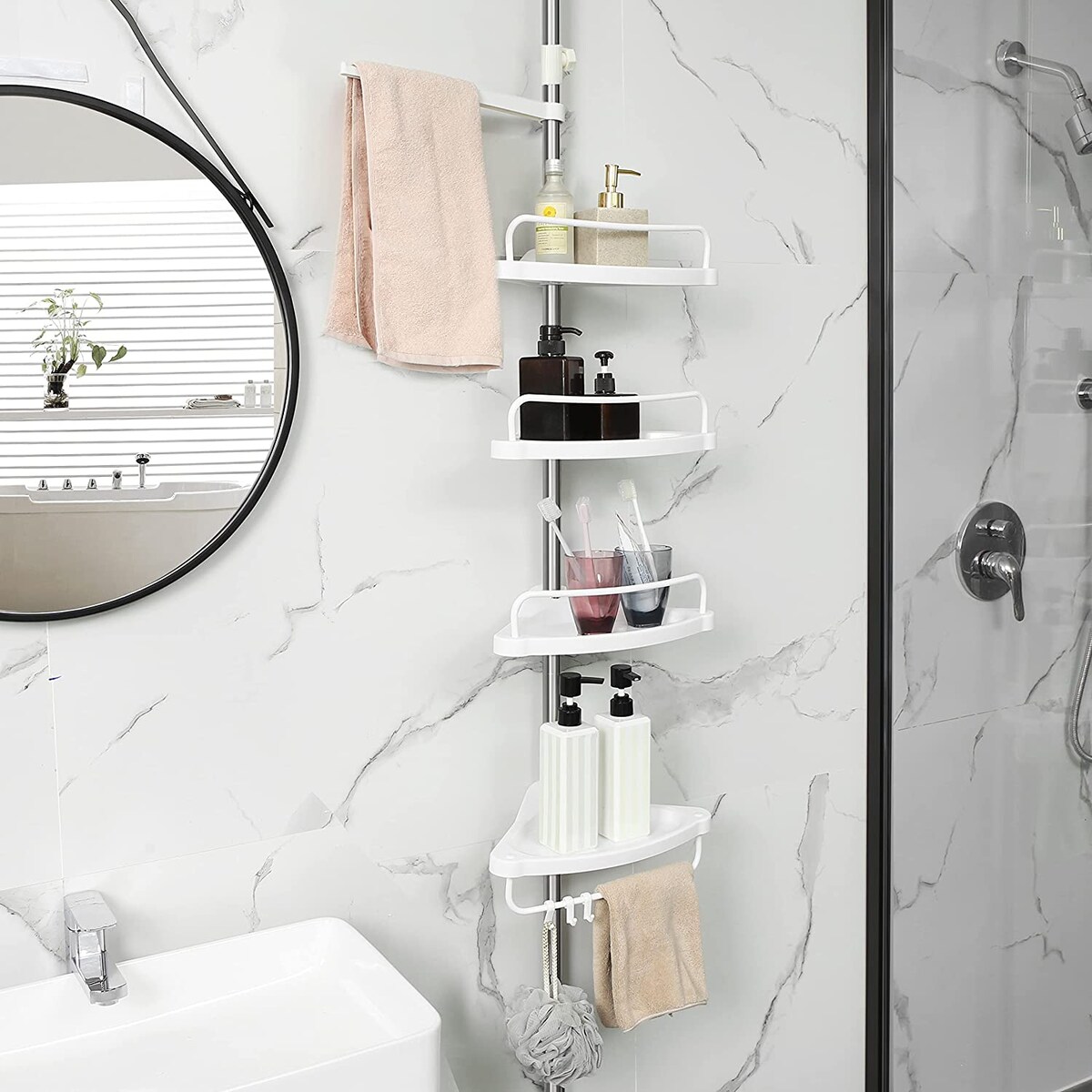 Półka Łazienkowa Teleskopowa Biały, Srebrny