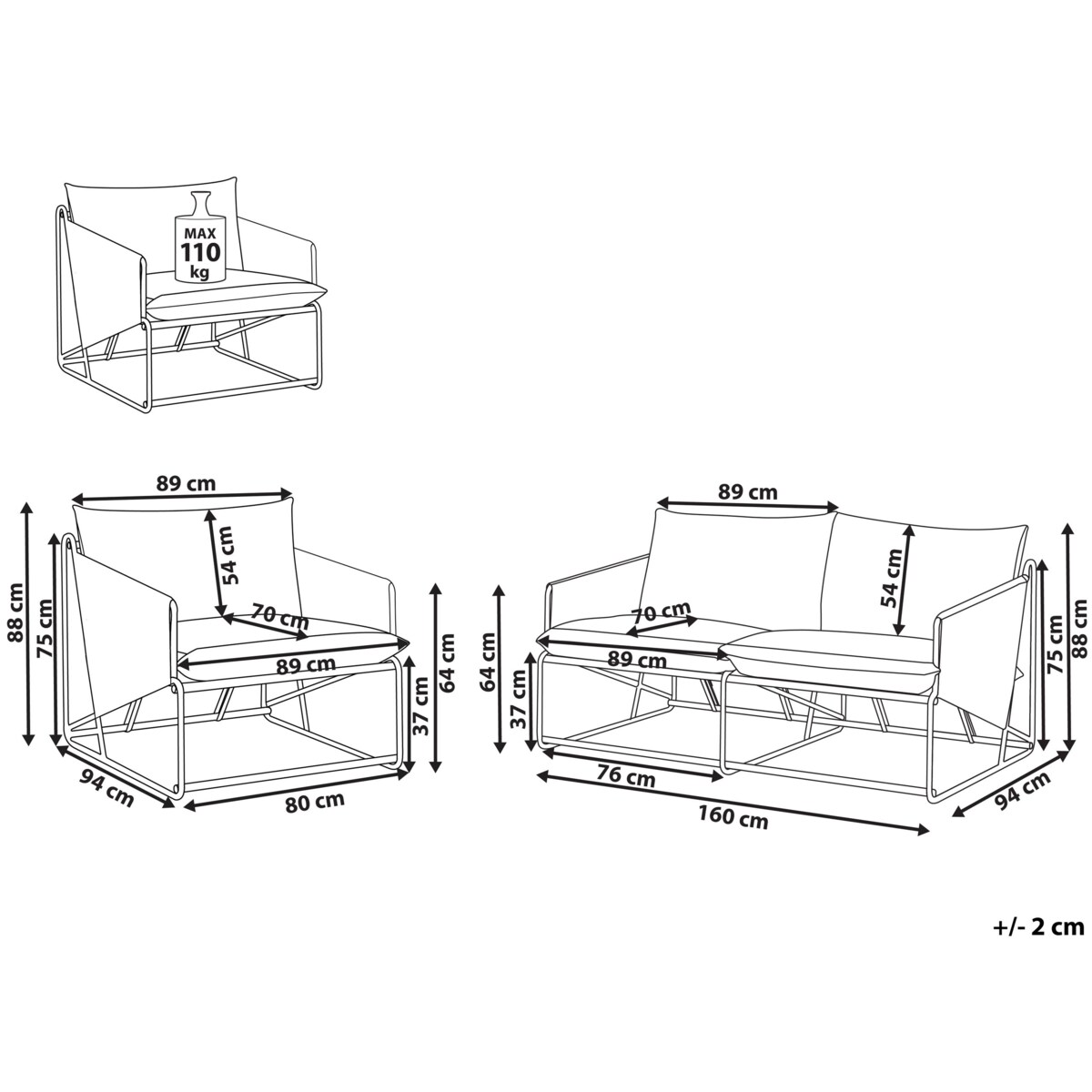 Zestaw ogrodowy dla 3 osób PONTE Metal Zielony