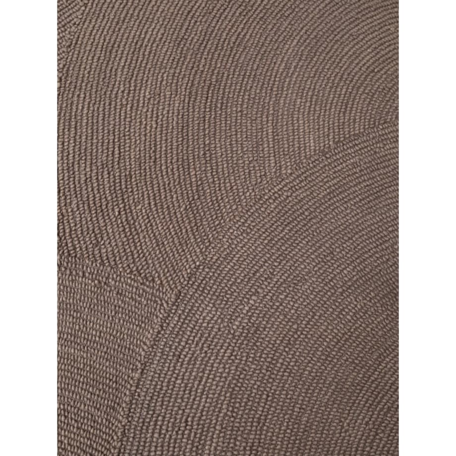 Dywan okrągły wełniany do salonu 120cm, brązowy wzór w półkola, efekt 3d