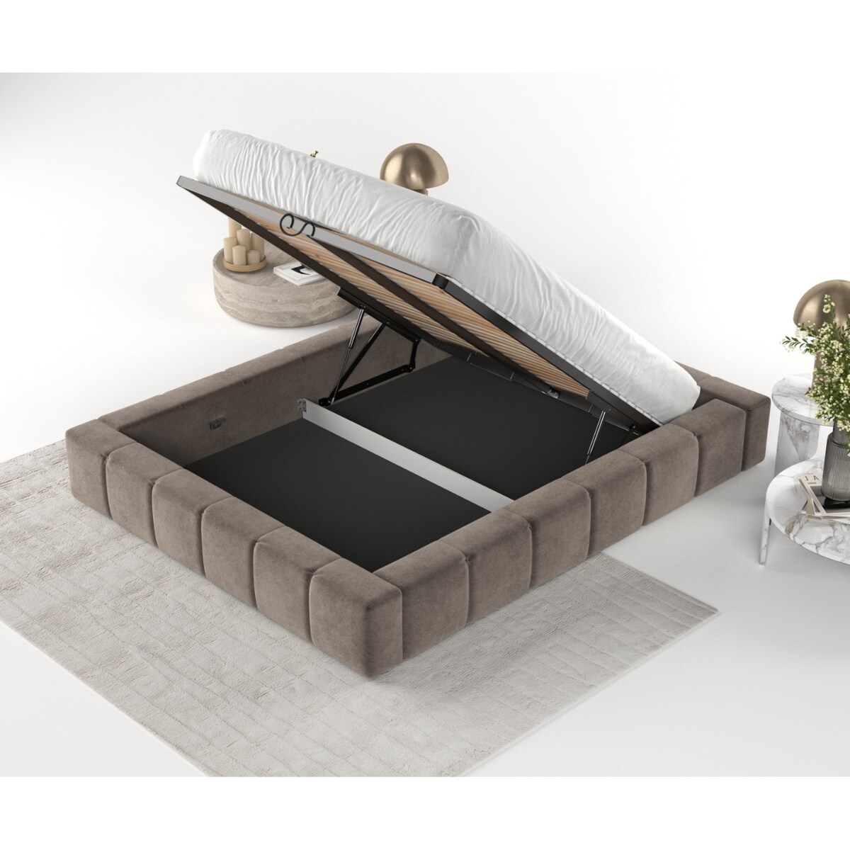 Łóżko tapicerowane KEA 180x200 z pojemnikiem, Brązowy, tkanina Terra NW 26