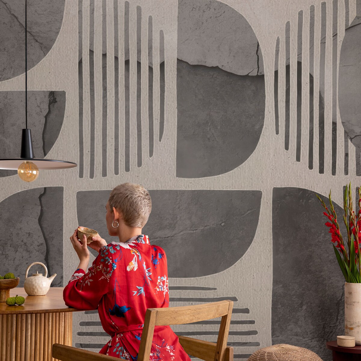 Fototapeta flizelinowa 152x104 cm - Kształty geometryczne, tapeta ścienna szara