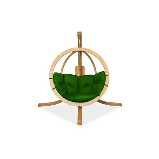 KONSIMO HIGLO Zielony drewniany, artystyczny, wiszący fotel w ogrodzie