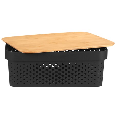 Plastikowy pojemnik z bambusową pokrywą, 36 x 26 x 14 cm