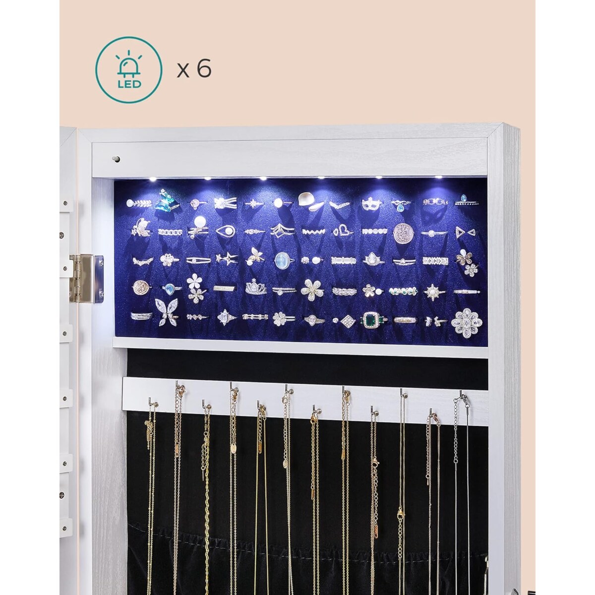 Szafka Z Lustrem Na Biżuterię 37X9,3X108 Cm Biały