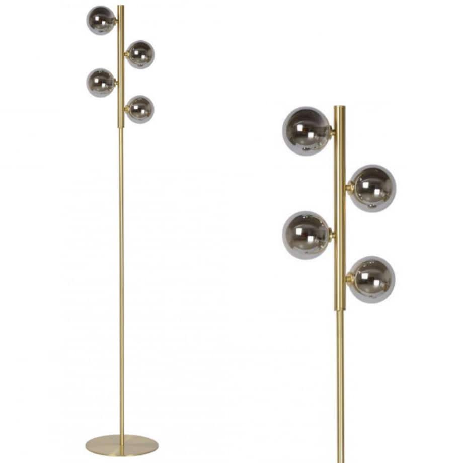 Loftowa LAMPA podłogowa TYCHO 45774/04/02 Lucide stojąca OPRAWA szklane kule przydymione mosiądz