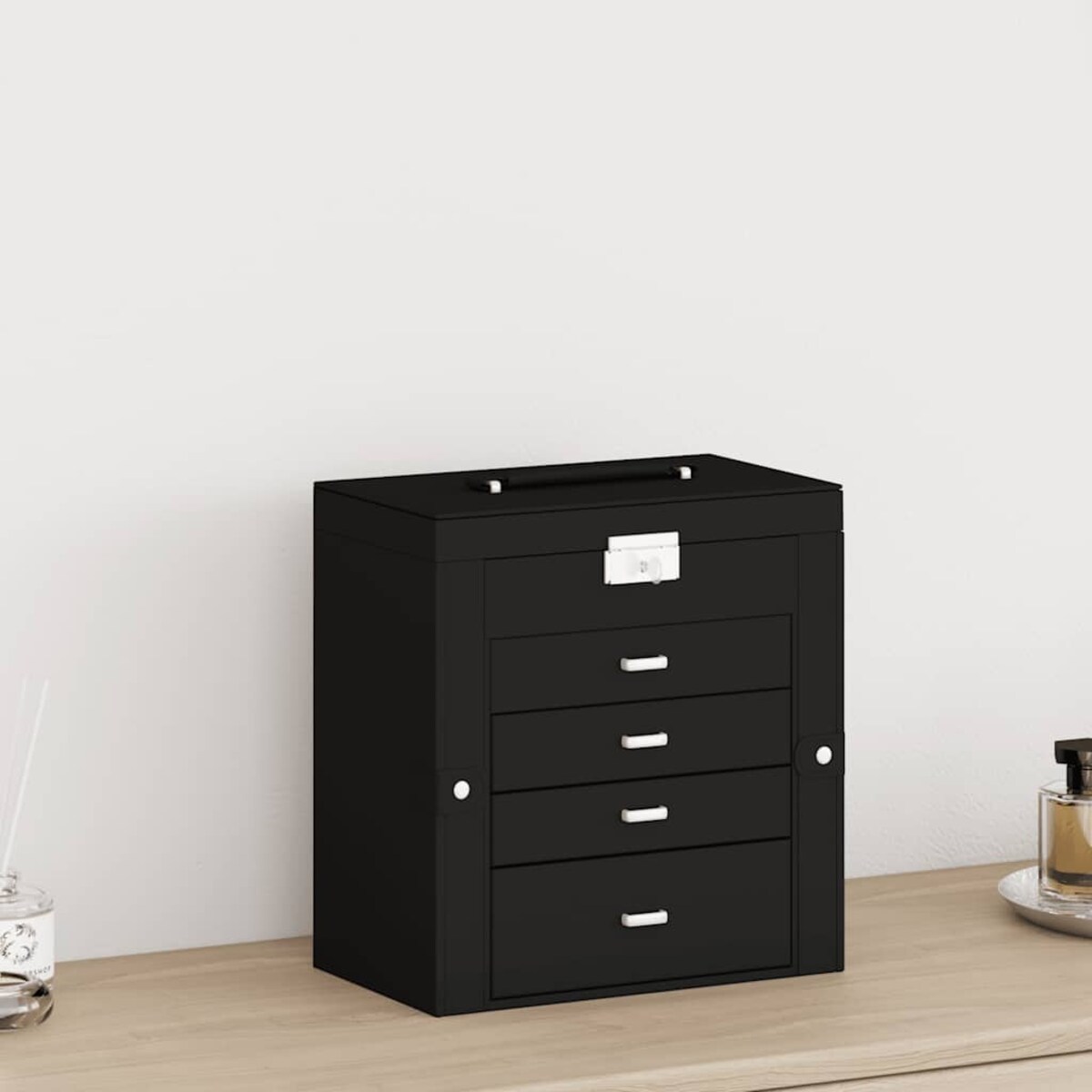 vidaXL Pudełko na biżuterię 5-warstwowe z lustrem zamykane na klucz