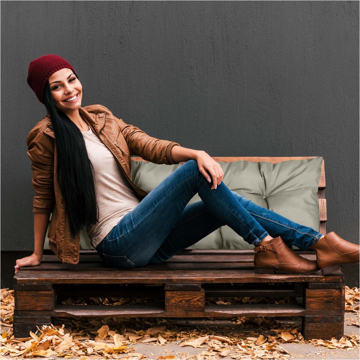 Poduszka Ogrodowa Na Huśtawkę Ławkę 120X40 Cm Na Meble Palety Wodoodporna Beżowa