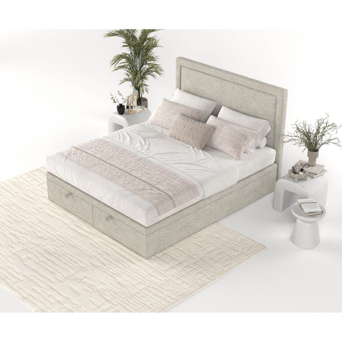 Łóżko tapicerowane SALMA 120x200 z pojemnikiem, Beż, tkanina Alta 03