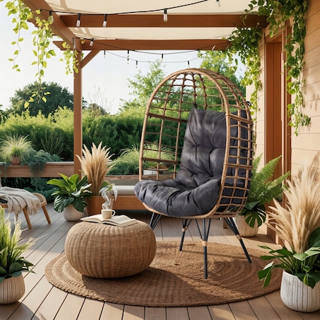 Fotel Ogrodowy Kokon Wypoczynkowy Rattanowy Na Taras MADISON szary