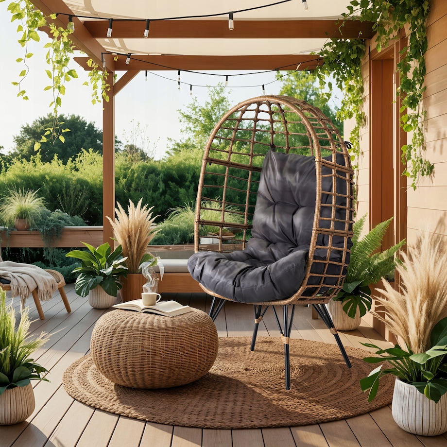 Fotel Ogrodowy Kokon Wypoczynkowy Rattanowy Na Taras MADISON szary