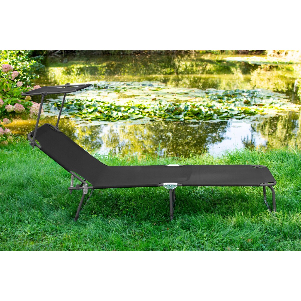 Leżanka ogrodowa składana w walizkę z zadaszeniem