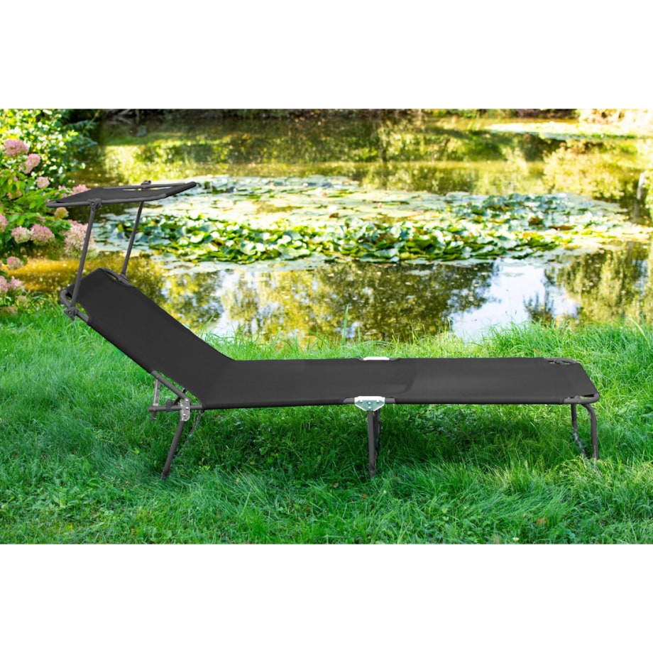 Leżanka ogrodowa składana w walizkę z zadaszeniem