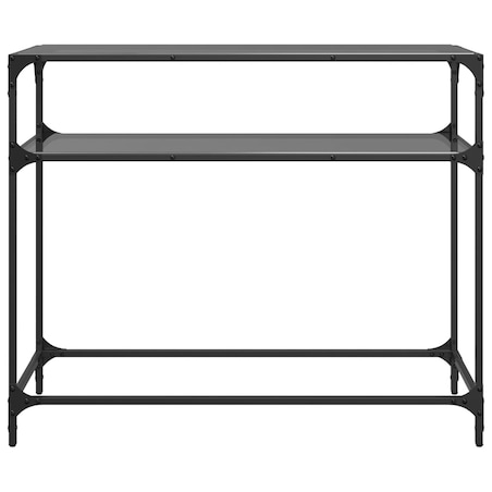 vidaXL Stolik kawowy z czarnym, szklanym blatem, 98x35x81 cm, stal