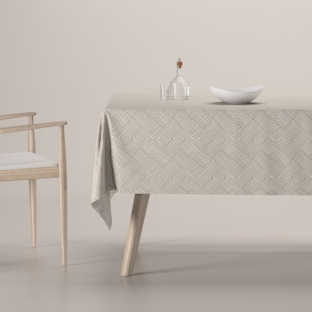 Obrus prostokątny 130 x 130 cm beżowo-kremowe geometryczne wzory