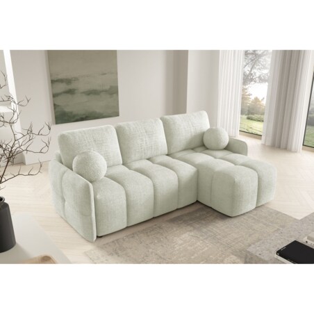 Narożnik MONO z funkcją spania i ozdobnymi poduszkami prawy, ecru