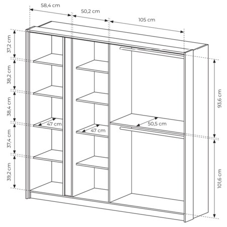 Pojemna Szafa 220 DASTIN z lustrem na drzwiach i oświetleniem LED beżowa