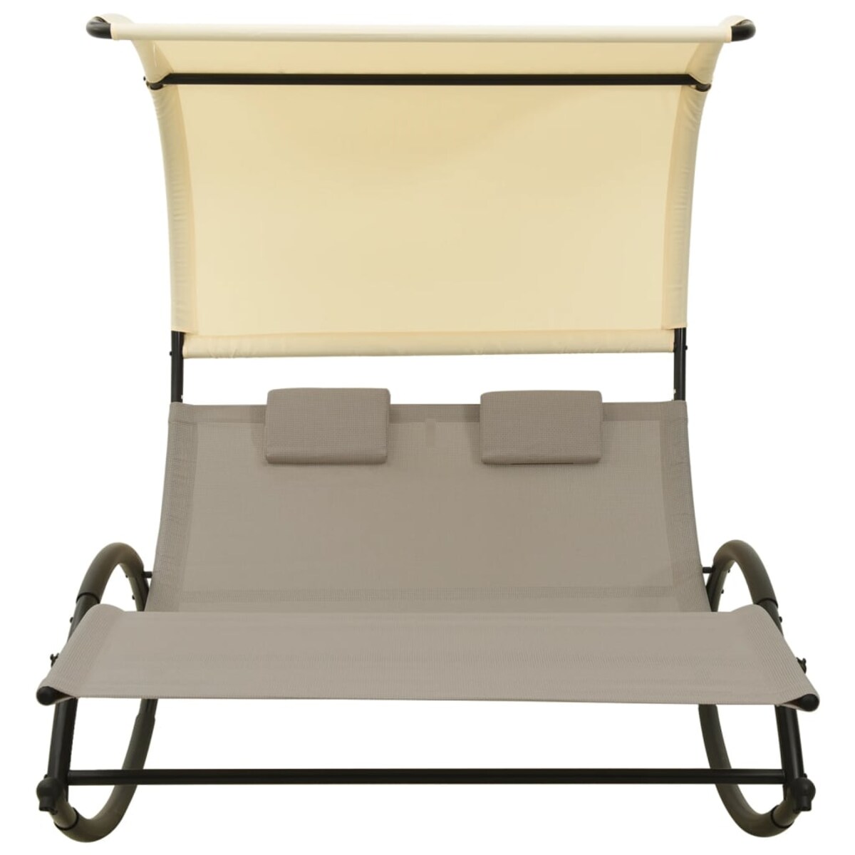 vidaXL Podwójny leżak z baldachimem, tkanina textilene, taupe i krem