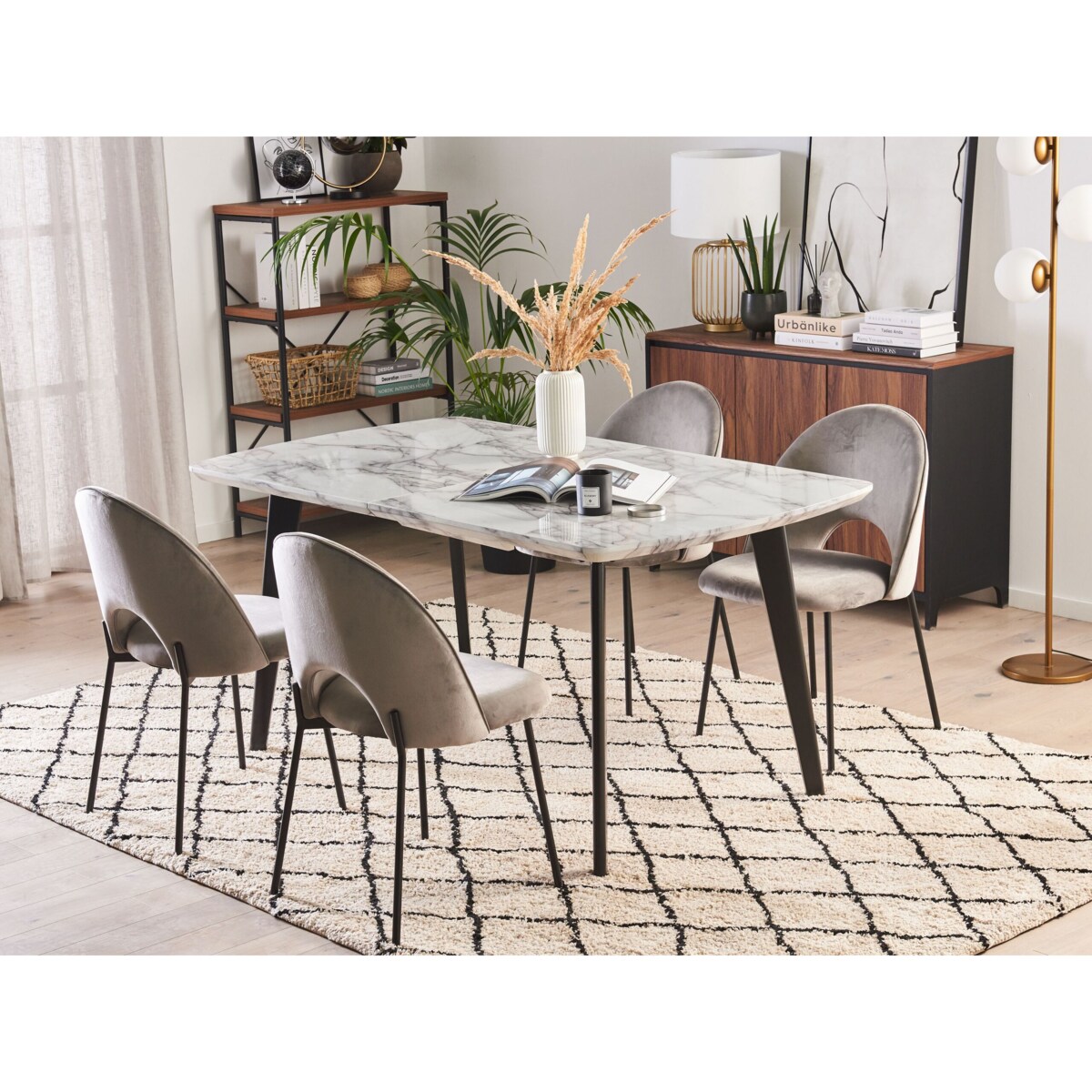 Stół do jadalni rozkładany 160/200 x 90 cm efekt marmuru z czarnym MOSBY