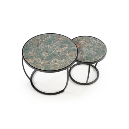 Zestaw 2 stolików INES zielony marmur/czarny